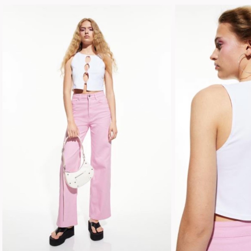 NWT H&M wide leg light pink jeans